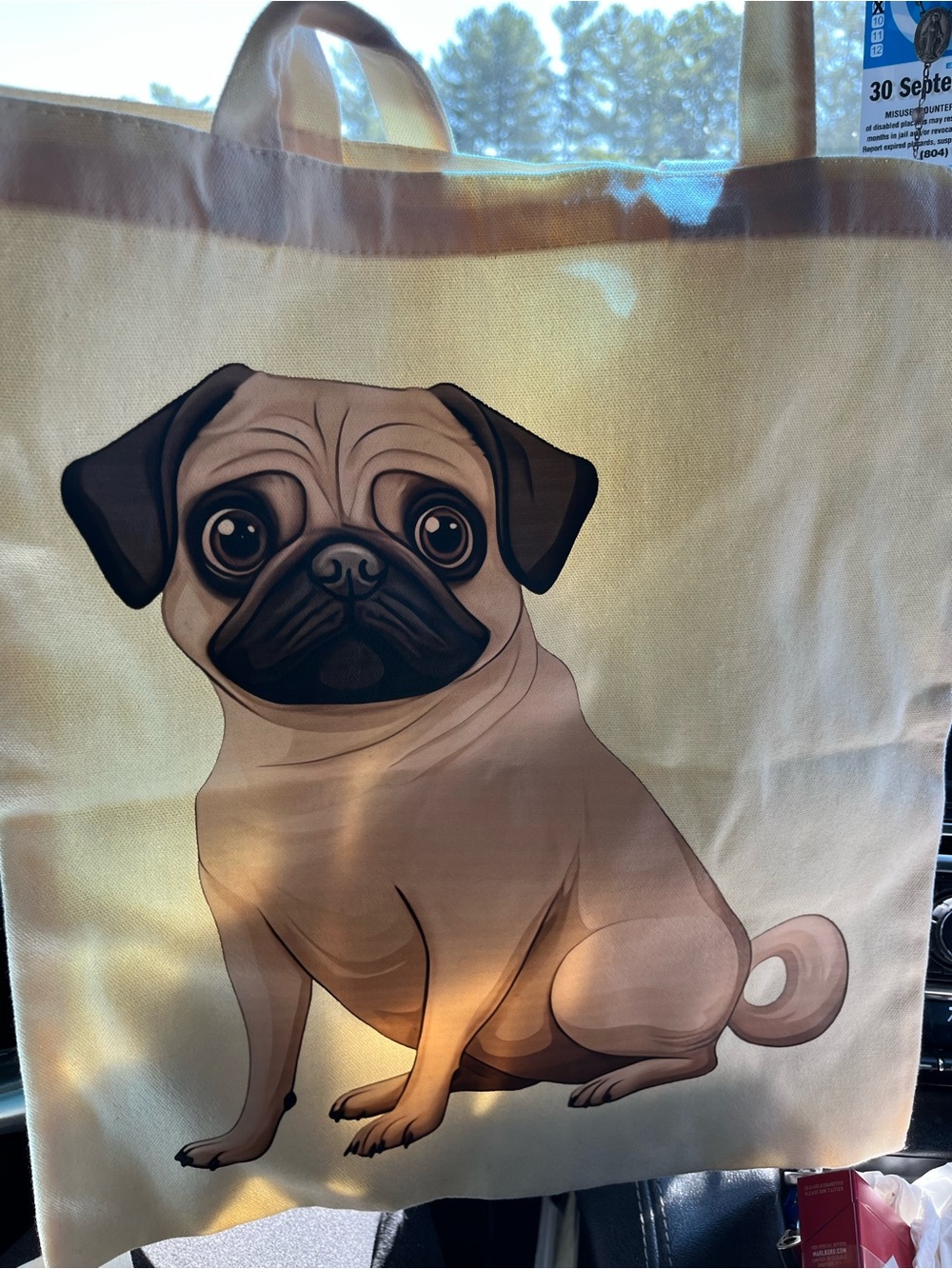 Cute Pug Tote Bag in Cream - Pet Lover Canvas Carryall